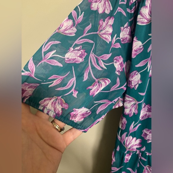 Draper James RSVP Tie Waist Midi Wrap Dress Teal & Pink Floral Print Size XL - Picture 4 of 9